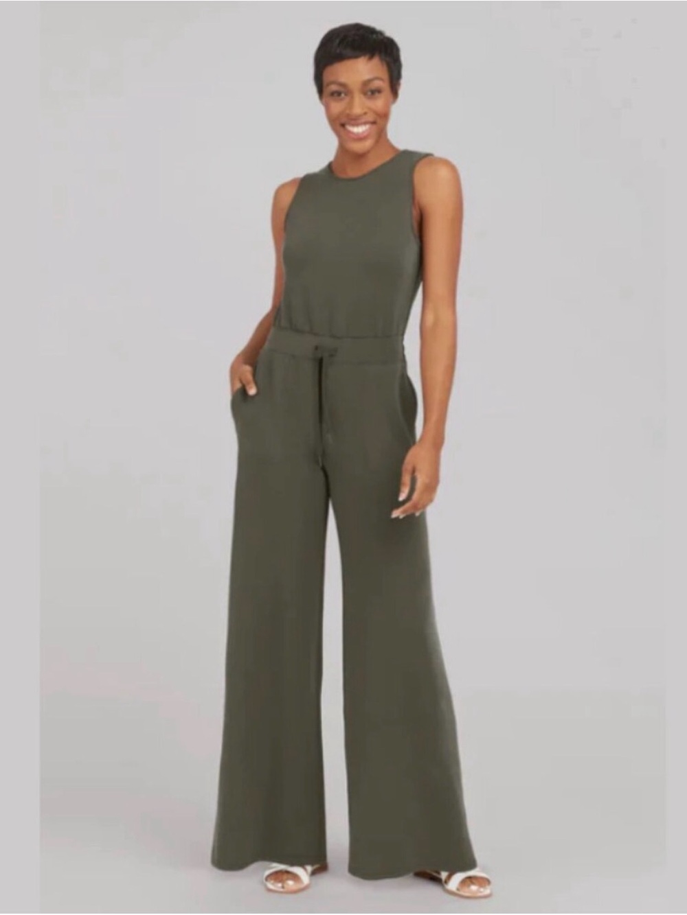 Spanx AirEssentials Sleeveless Jumpsuit - Dark Palm - MP EUC
